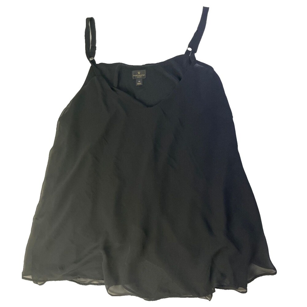 Worthington Woman 1X Black Sheer Overlay Camisole Tank Top Plus Size